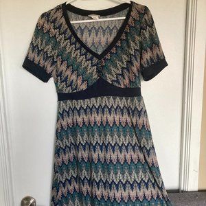 Blue, grey, purple pattern short sleeve dress - Vintage Vibe - size M